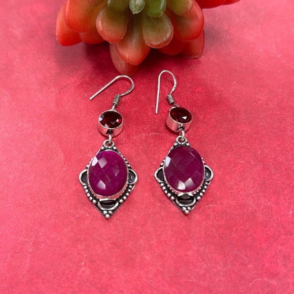 Ruby & Garnet Silver Earrings - Picture 2 of 9